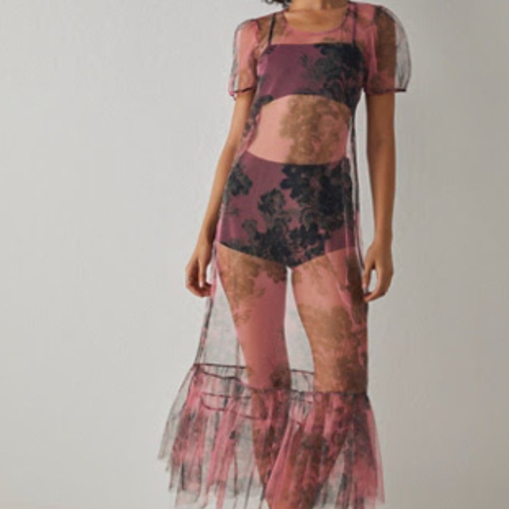 Free People |  Printed Sheer Midi Slip  | Size S